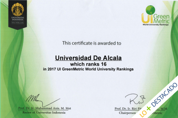 En verano: 'La UAH, 1ª de España y 16ª del mundo en sostenibilidad ambiental'
