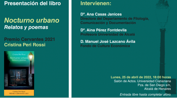 Editorial Universidad de Alcalá presenta el libro 'Nocturno urbano' de Peri Rossi