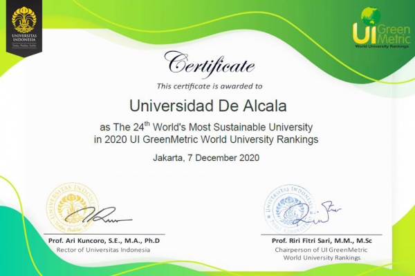 UAH is again ranked as one of the most environmentally committed universities in the GreenMetric Ranking