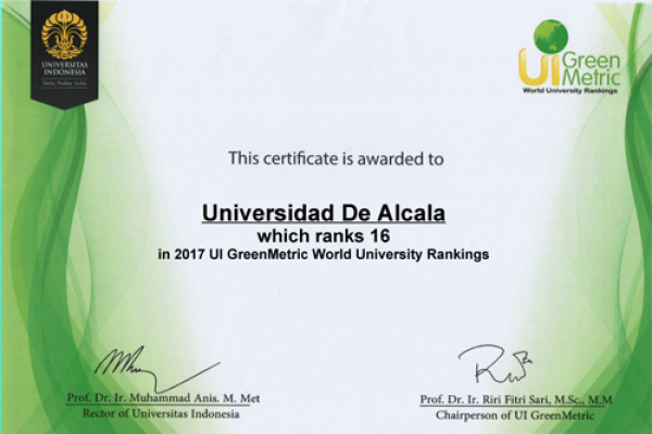 La UAH, 1ª de España y 16ª del mundo en sostenibilidad medioambiental